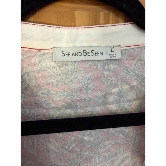 See and Be Seen Short Sleeve Top Size LG Red Print Tassels PERF for Fall - Picture 5 of 6